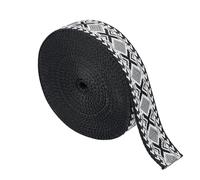 OLYCRAFT 9.14 m Langes Gewebtes Band Im Ethno Stil 38mm Breites Jacquard Gurtband Stickerei Polyester Schwarzes Rautenmuster Gewebte Borte Zum Nähen Basteln Für Taschen Und Heimdekoration