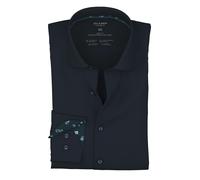Langarmhemd OLYMP "Level Five 24/Seven", Herren, Gr. 43, N-Gr, marine, Jersey, Obermaterial: 92% Baumwolle, 8% Elasthan, körpernah normal, 2-Knopf-Manschette, Hemden, Businesshemd, body fit, Modern Ke