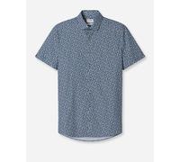 Kurzarmhemd OLYMP "Level 5", Herren, Gr. 40, N-Gr, blau (marine), Web, Obermaterial: 100% Baumwolle, figurbetont, Hemden, floraler Alloverprint (22218144-40) marine