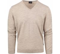 V-Ausschnitt-Pullover OLYMP "OLYMP Strick Casual", Herren, Gr. M, beige (hellbeige), Obermaterial: 100% Schurwolle, tailliert, V-Ausschnitt, Pullover, klassischer Strickpullover (62686000-M) hellbeige