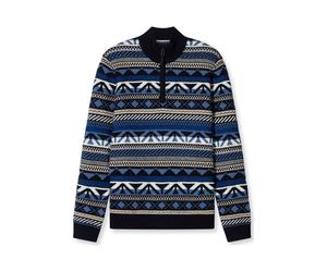 OLYMP Casual Regular Fit Strickpullover Zip marine, Jacquardmuster