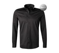 Businesshemd OLYMP "Level Five body fit Jerseyshirt", Herren, Gr. 41, N-Gr, schwarz, Web, Obermaterial: 92% Baumwolle, 8% Elasthan, elegant, schmal, Langarm, Hemden, in Jersey Qualität (95376960-41) s