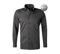 Langarmhemd OLYMP "Luxor 24/Seven modern fit Jerseyshirt", Herren, Gr. 43, N-Gr, grau (anthrazit), Jersey, Obermaterial: 92% Baumwolle, 8% Elasthan, Hemden, mit geruchshemmenden Materialeigenschaften 