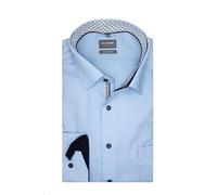 OLYMP Herren Businesshemd Comfort Fit Bügelfrei | Bleu mit Besatz | New Kent Kragen Gr. 42