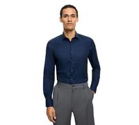 Langarmhemd OLYMP "Level 5", Herren, Gr. 39, N-Gr, marine, Web, Obermaterial: 97% Baumwolle, 3% Elastolefin, 2-Knopf-Manschette, Hemden, Businesshemd, body fit, Royal-Kentkragen, unifarben (92890836-3