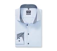 Langarmhemd OLYMP "Luxor", Herren, Gr. 43, N-Gr, blau (bleu), Web, Obermaterial: 64% Baumwolle, 27% Polyester, 9% Elasthan, normal, 2-Knopf-Manschette, Hemden Langarmhemd, Climate Control, modern fit,