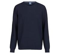 Rundhalspullover OLYMP "OLYMP Strick Casual", Herren, Gr. L, blau (marine), Obermaterial: 100% Baumwolle, schmal, Rundhals, Pullover, mit modischem Strukturmuster (70070662-L) marine