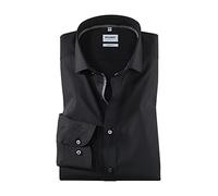 OLYMP Level Five Body fit Hemd | extra Langer Arm 69cm | Schwarz mit Besatz| Royal Kent Kragen Größe 40