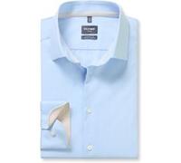 Businesshemd OLYMP "OLYMP Luxor 24/Seven, modern fit, New Kent", Herren, Gr. 44, Normaler Arm, bleu, 64% Baumwolle, 27% Polyester, 9% Elasthan, Hemden (14362513-44) bleu