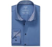 Langarmhemd OLYMP "Luxor 24/Seven modern fit", Herren, Gr. 44, N-Gr, blau (nürnbergerblau), Jersey, Obermaterial: 92% Baumwolle, 8% Elasthan, 2-Knopf-Manschette, Hemden, Atmungsaktiv, Jersey, modern f