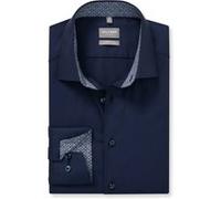 Langarmhemd OLYMP "24/7 - Luxor comfort fit", Herren, Gr. 42, N-Gr, blau (marine), Web, Obermaterial: 64% Baumwolle, 27% Polyester, 9% Elasthan, comfort fit normal, 2-Knopf-Manschette, Hemden, Climate
