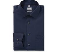 Langarmhemd OLYMP "Luxor comfort fit", Herren, Gr. 42, N-Gr, blau (nachtblau), Web, Obermaterial: 100% Baumwolle, comfort fit, 2-Knopf-Manschette, Hemden, Struktur - Satin, comfort fit, Businesshemd,