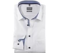 Businesshemd OLYMP "Luxor comfort fit", Herren, Gr. 54, N-Gr, weiß (weiß blau), Obermaterial: 100% Baumwolle, kontrastfarbene Details, comfort fit, Langarm, Hemden (44897343-54) weiß blau