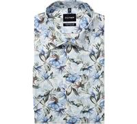 OLYMP Luxor Comfort Fit Big Herren Kurzarmhemd ? Weiß Blau Floral ? Bügelfreies Businesshemd aus 100% Baumwolle 50