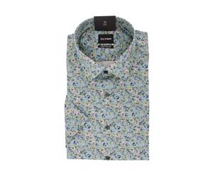 OLYMP Luxor Comfort Fit Big Herren Kurzarmhemd ? Grün Floral ? Bügelfreies Hemd aus 100% Baumwolle 52