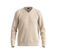 V-Ausschnitt-Pullover OLYMP "OLYMP Strick Casual", Herren, Gr. M, beige (hellbeige), Obermaterial: 100% Schurwolle, tailliert, V-Ausschnitt, Pullover, klassischer Strickpullover (62686000-M) hellbeige