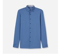 Langarmhemd OLYMP "Luxor 24/Seven", Herren, Gr. 42, N-Gr, nürnbergerblau, Web, Obermaterial: 92% Baumwolle, 8% Elasthan, normal, 2-Knopf-Manschette, Hemden, New Kentkragen, modern fit, Businesshemd, b
