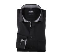 Businesshemd OLYMP "Luxor modern fit", Herren, Gr. 46, N-Gr, schwarz (schwarz, kontrastfarbene details), Web, Obermaterial: 100% Baumwolle, tailliert, 1-Knopf-Manschette verstellbar, Hemden, mit norma