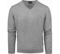 OLYMP Casual Strick Pullover V-Ausschnitt extrafeine Merinowolle hellgrau