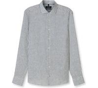 OLYMP SIGNATURE Casual Tailored Fit Leinenhemd graugrün, Gestreift