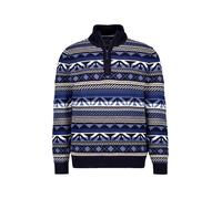 OLYMP Casual Regular Fit Strickpullover Zip marine, Jacquardmuster