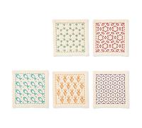 Olympus Thread Hitomezashi Sashiko Stickpackung Untersetzer ecru 5Stk mit dünnem Sashiko Garn Stoff bedruckt