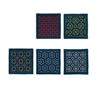 Olympus Thread Hitomezashi Sashiko Stickpackung Untersetzer I Marineblau, 5Stk mit dünnem Sashiko Garn Stoff bedruckt