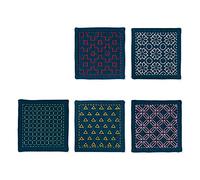 Olympus Thread Hitomezashi Sashiko Stickpackung Untersetzer II Marineblau 5Stk mit dünnem Sashiko Garn Stoff bedruckt