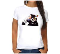 OM3® Ape-Music T-Shirt - Damen - Music DJ Monkey Headphones Party Graphic - L, Weiß