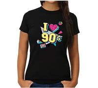 OM3® Back to The 90's T-Shirt - Damen - I Love the 90s Retro Neunziger 90er Jahre Grafik - XXL, Schwarz