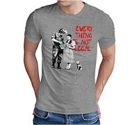 OM3® Banksy Illegal T-Shirt - Herren - Police Search Stencil Graffiti Polizeikontrolle - Grau Meliert, XXL