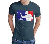 OM3® Beer-Pong-League T-Shirt - Herren - Trinkspiel Logo Champion Bier Party - Denim, M