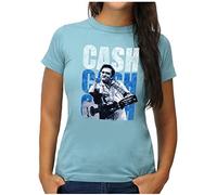 OM3® Cash-Cash-Cash T-Shirt - Damen - Country Music Johnny Vintage - L, Hellblau
