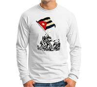 OM3® Cuba Revolution Langarm Shirt - Herren - Che Guevara Kuba Fidel Castro Viva La Revolucion - Weiß, XL