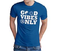 OM3® - Good Vibes Only - T-Shirt - Herren - Motivation Mood Slogan Quote - Royal Blau, XL