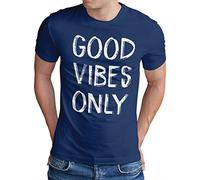 OM3® Good Vibes Only - T-Shirt mit Spruch - Herren - Mood Slogan Quote - Royal Blau, M