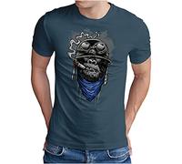 OM3® Gorilla-of-Duty T-Shirt - Herren - Smoking Monkey Biker Ape MC Rocker Army (Blau) - Denim, 3XL
