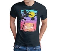OM3® Life is a Beach T-Shirt - Herren - Retro Summer Sunset Palm Tree Surfer Vintage - Navy, 3XL