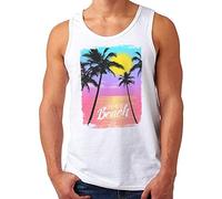 OM3® Life is a Beach Tank Top Shirt - Herren - Retro Summer Sunset Palm Tree Surfer Vintage - Weiß, M