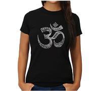 OM3® Literally-OM T-Shirt - Damen - Yoga Typography Om Symbol Buddha Budda Relax Word Art Printshirt - S, Schwarz