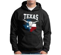 OM3® Longhorn Skull Texas Hoodie - Herren - USA Vintage State Flag Vereinigte Staaten III - Kapuzen-Pullover Schwarz, 3XL
