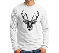 OM3® Mandala-Deer Langarm Shirt - Herren - Hirschgeweih Hirsch Wild Natur - Weiß, 4XL