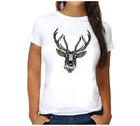 OM3® Mandala-Deer T-Shirt - Damen - Hirschgeweih Hirsch Wild Natur - M, Weiß