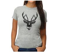 OM3® Mandala-Deer T-Shirt - Damen - Hirschgeweih Hirsch Wild Natur - XXL, Grau Meliert