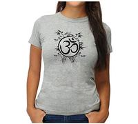 OM3® OM-Symbol-Bamboo T-Shirt - Damen - Yoga Buddha Sign Logo Budda Relax - S, Grau Meliert