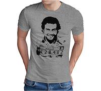OM3® Police Mugshot Pablo T-Shirt - Herren - Polizei Photo Colombia Icon - Grau Meliert, XL