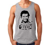 OM3® Police Mugshot Pablo Tank Top Shirt - Herren - Polizei Photo Colombia Icon - Grau Meliert, XL