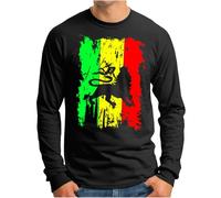 OM3® Reggae Lion of Judah Langarm Shirt - Herren - Jamaika Rastafari Ragga Musik - Schwarz, XL