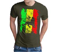 OM3® Reggae Lion of Judah T-Shirt - Herren - Jamaika Rastafari Ragga Musik - Oliv, L