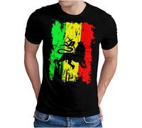 OM3® Reggae Lion of Judah T-Shirt - Herren - Jamaika Rastafari Ragga Musik - Schwarz, XL